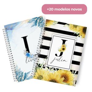 Cadernos Femininos Personalizados Iniciais Capa Dura Personalizada + Miolo impresso em Sulfite 75g (Papel Comum) A5 (15x21cm) ou A4 (20x30cm)   Encadernação Wire-O Envie seu nome no chat!