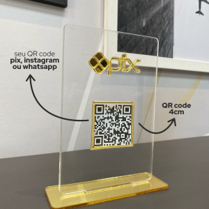 Placa QR Code Pix Acrílico Acrílico Transparente Premium 10x14   Corte e Gravação a Laser 