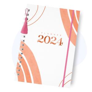 Planner Feminino 2024 Personalizado 1 Miolo em Sulfite 75g (Papel comum) e Capa dura A5 (15x21cm) ou Mini Planner A6 (10x15)   Encadernação Wire-O Miolo Colorido com 400 páginas, 200 folhas