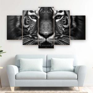 Quadro Mosaico Tigre Preto e Branco Mdf 3mm 114x60cm Digital  Borda Infinita com a impressão da imagem Embalagem Reforçada contra Danos