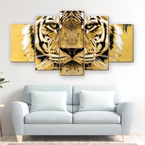 Quadro Mosaico Tigre Dourado Mdf 3mm 114x60cm Digital  Borda Infinita com a impressão da imagem Embalagem Reforçada contra Danos